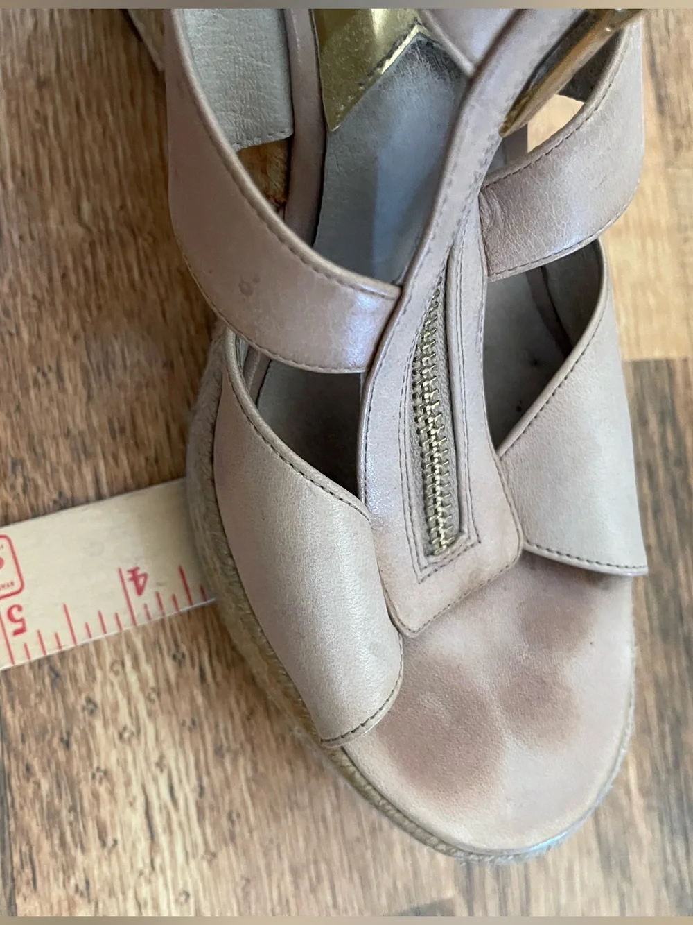 Micheal Kors Leather Wedge Espadrille Sandals in Blush Pink with Front Zip